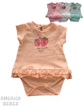 BODY ALGODON SIN MANGAS PARA BEBA CON VOLADOS ESTAMPADO FRUTILLAS RUABEL