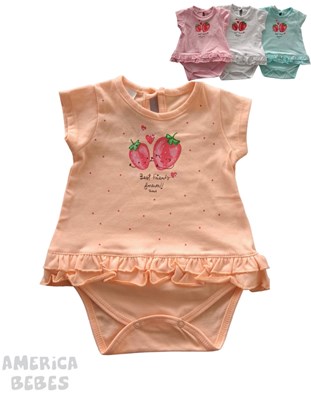 PROMO! BODY ALGODON SIN MANGAS PARA BEBA CON VOLADOS ESTAMPADO FRUTILLAS RUABEL