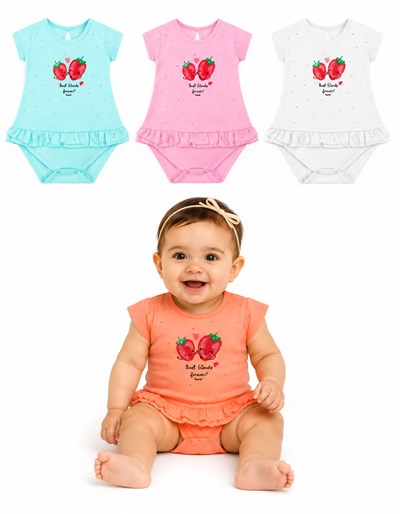 PROMO! BODY ALGODON SIN MANGAS PARA BEBA CON VOLADOS ESTAMPADO FRUTILLAS RUABEL
