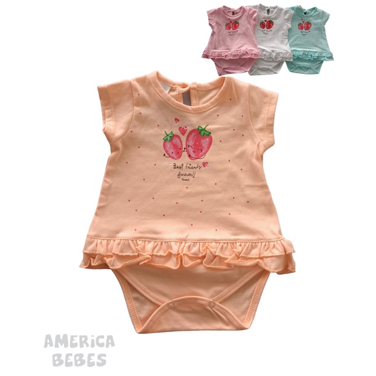 PROMO! BODY ALGODON SIN MANGAS PARA BEBA CON VOLADOS ESTAMPADO FRUTILLAS RUABEL
