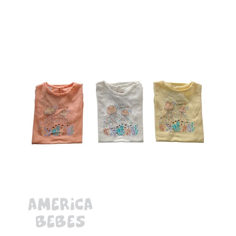 PROMO! BODY ALGODON PARA BEBA CON MANGUITAS TIPO VOLADOS ESTAMPADO MEDUSAS SEA FRIENDS RUABEL