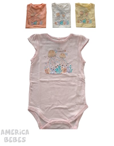 PROMO! BODY ALGODON PARA BEBA CON MANGUITAS TIPO VOLADOS ESTAMPADO MEDUSAS SEA FRIENDS RUABEL
