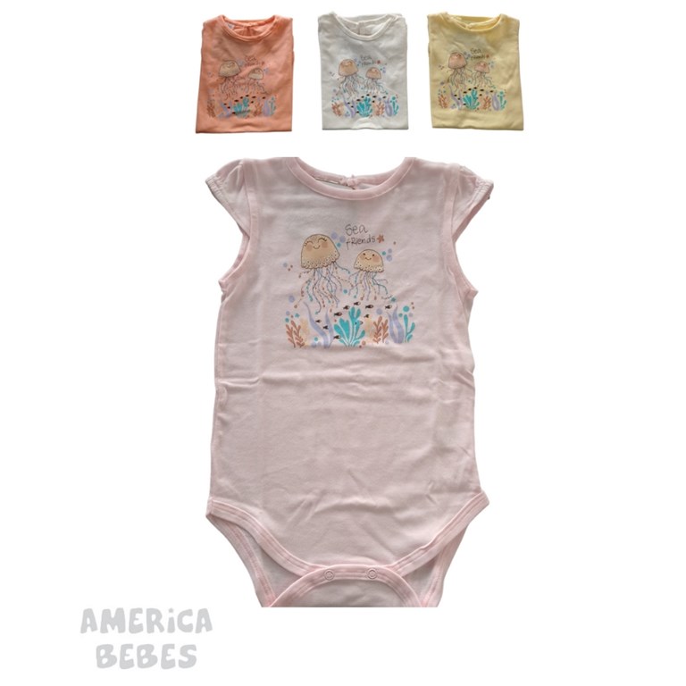 PROMO! BODY ALGODON PARA BEBA CON MANGUITAS TIPO VOLADOS ESTAMPADO MEDUSAS SEA FRIENDS RUABEL