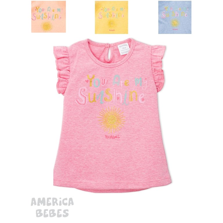 PROMO! MUSCULOSA PARA BEBA CON VOLADO ESTAMPA ARCOIRIS. RUABEL