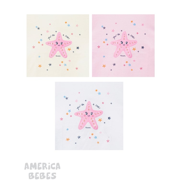 CONJUNTO 2 PIEZAS PARA BEBA REMERA MANGA CORTA ESTAMPADA ESTRELLA DE MAR Y SHORT LISO RUABEL