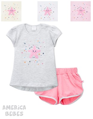 CONJUNTO 2 PIEZAS PARA BEBA REMERA MANGA CORTA ESTAMPADA ESTRELLA DE MAR Y SHORT LISO RUABEL