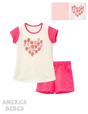 REMERA MANGA CORTA COMBINADA ESTAMPADA FRUTILLAS  RUABEL