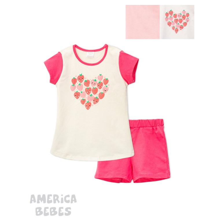 REMERA MANGA CORTA COMBINADA ESTAMPADA FRUTILLAS  RUABEL