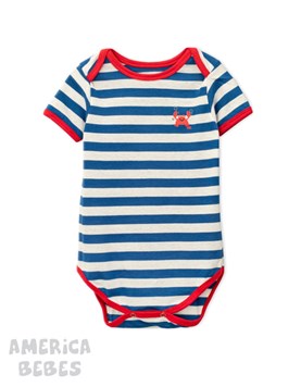 BODY MANGA CORTA PARA BEBE VARON RAYADO CON LOGO ESTAMPADO CANGREJO RUABEL