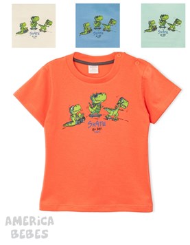 REMERA MANGA CORTA PARA BEBE VARON ESTAMPADA DINO SKATE RUABEL