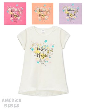 REMERA MANGA CORTA PARA NENA ESTAMPADA UNICORNIOS RUABEL