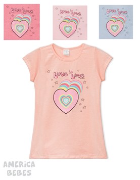 REMERA MANGA CORTA PARA NENA ESTAMPADA CORAZONES RUABEL
