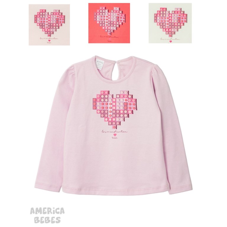 REMERA MANGA LARGA BEBA CON ESTAMPA  CORAZON BLOQUES RUABEL