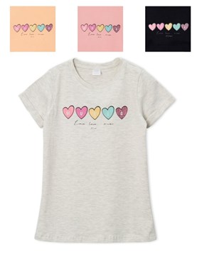 REMERA DE NIÑA CON ESTAMPA CORAZONES MUSIC RUABEL