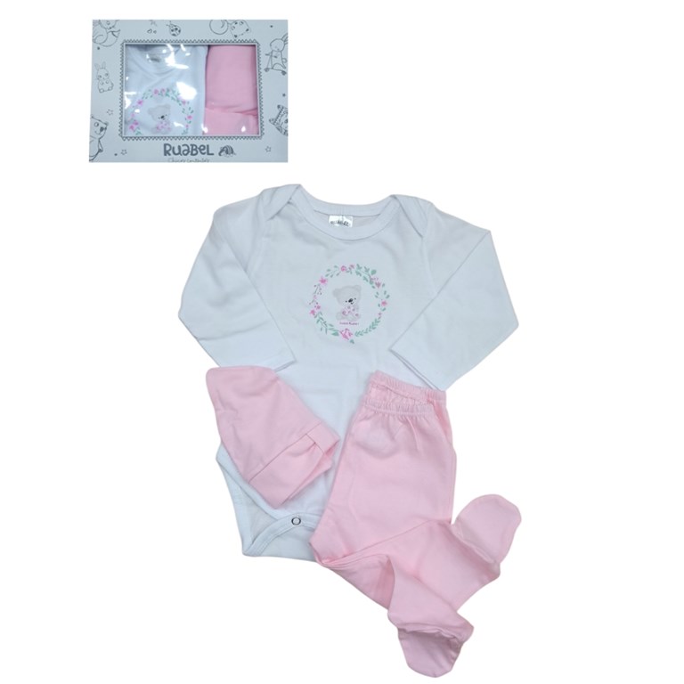 SET 3PZS BODY MANGA LARGA, MEDIO OSITO Y GORRO. RUABEL