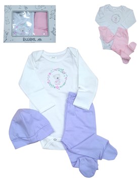 SET 3PZS BODY MANGA LARGA, MEDIO OSITO Y GORRO. RUABEL