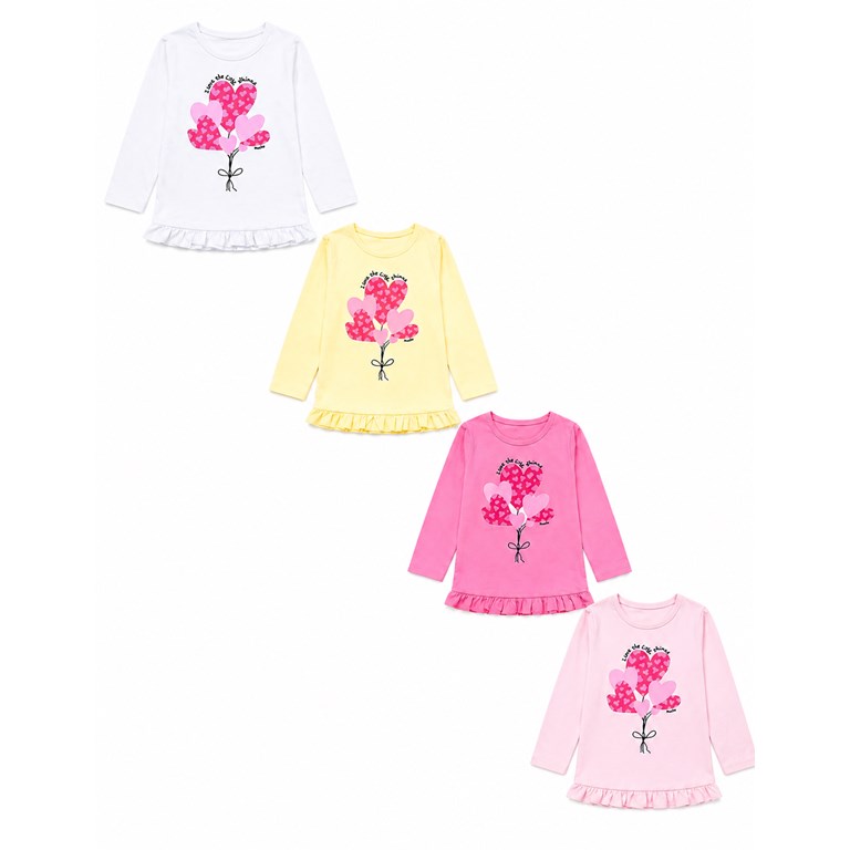 REMERA MANGA LARGA PARA BEBA CON VOLADO Y ESTAMPA CORAZONES. RUABEL