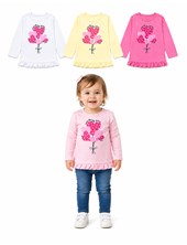 REMERA MANGA LARGA PARA BEBA CON VOLADO Y ESTAMPA CORAZONES. RUABEL