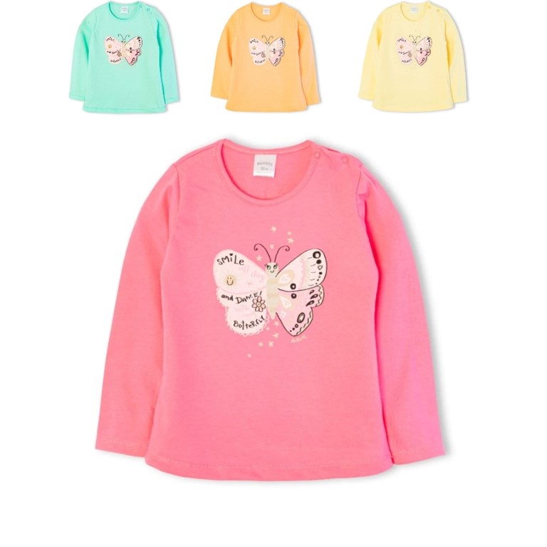 REMERA BEBA MANGA LARGA CON ESTAMPA MARIPOSA. RUABEL