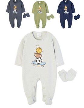 ENTERITO PARA BEBECON PIE ESTAMPA SKATE Y PELOTAS. RUABEL