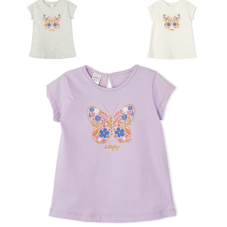 Remera de beba con estampa mariposa con gliter. Ruabel