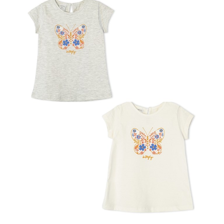 Remera de beba con estampa mariposa con gliter. Ruabel