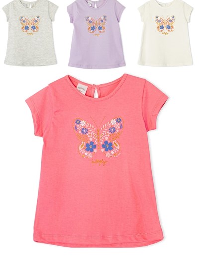 Remera de beba con estampa mariposa con gliter. Ruabel