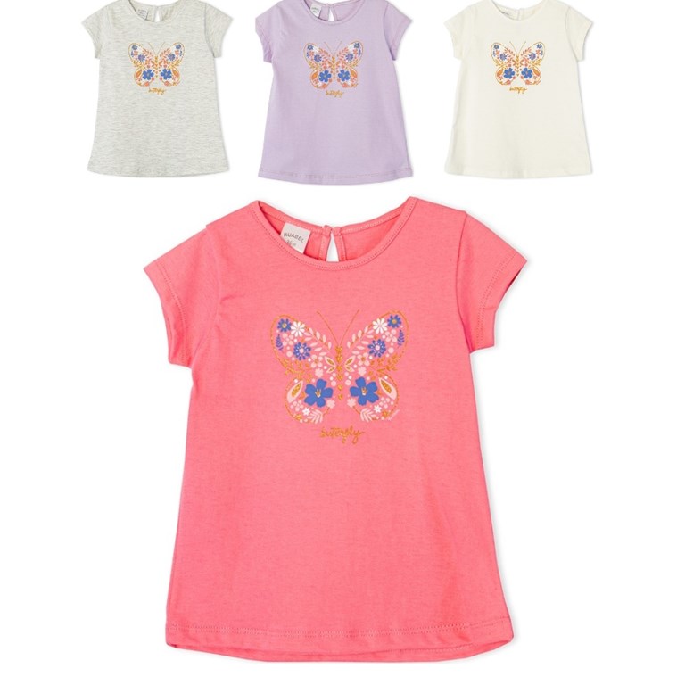 Remera de beba con estampa mariposa con gliter. Ruabel
