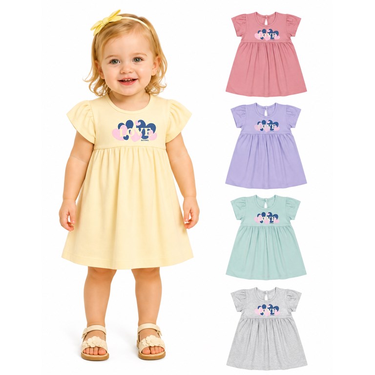 VESTIDO MANGA CORTA ESTAMPA CENTTRAL CORAZONES PARA BEBA. RUABEL