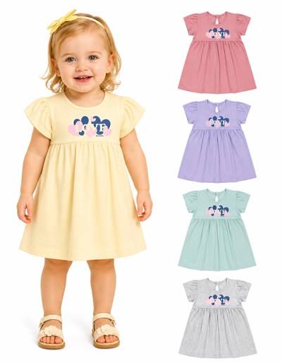 VESTIDO MANGA CORTA ESTAMPA CENTTRAL CORAZONES PARA BEBA. RUABEL