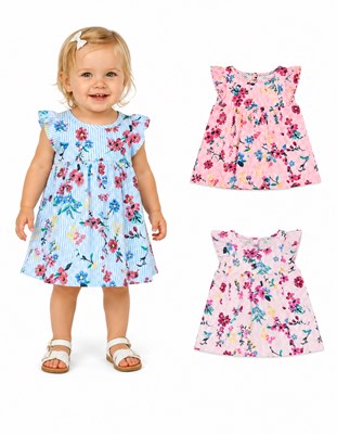 VESTIDO EN FIBRANA ESTAMPADA PARA BEBA. RUABEL
