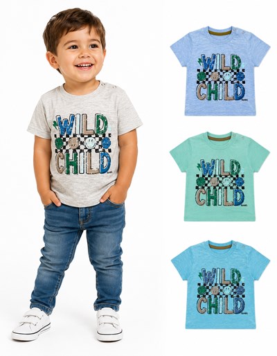Remera manga corta de bebe con estampa 'Wild child'. Ruabel