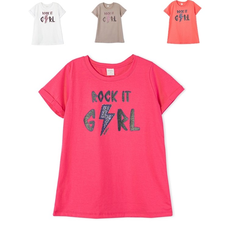 Remera maga corta para nena estampa ' Rock it gerl'. Ruabel
