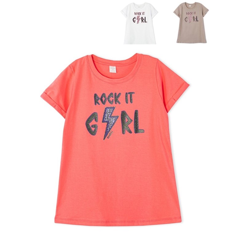 Remera maga corta para nena estampa ' Rock it gerl'. Ruabel