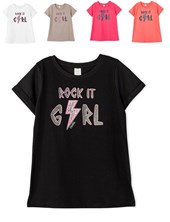 Remera maga corta para nena estampa ' Rock it gerl'. Ruabel