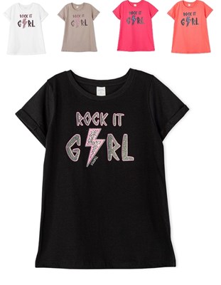 Remera maga corta para nena estampa ' Rock it gerl'. Ruabel