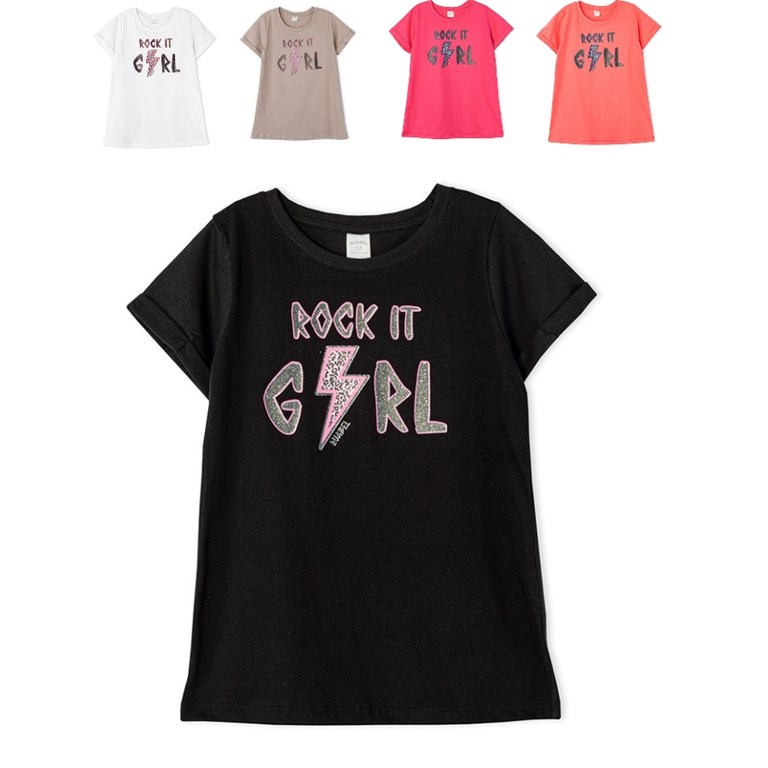 Remera maga corta para nena estampa ' Rock it gerl'. Ruabel