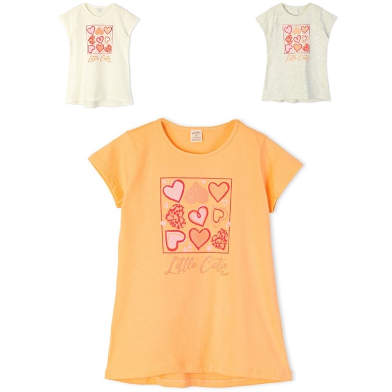Remera de nena con estampa corazones con gliter. Ruabel