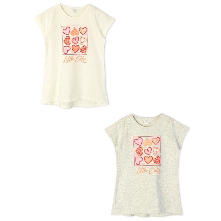 Remera de nena con estampa corazones con gliter. Ruabel