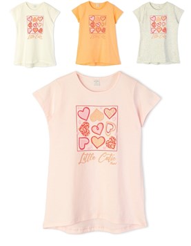 Remera de nena con estampa corazones con gliter. Ruabel