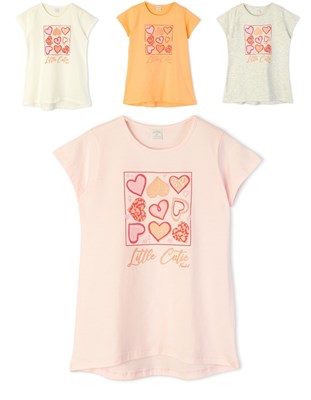 Remera de nena con estampa corazones con gliter. Ruabel