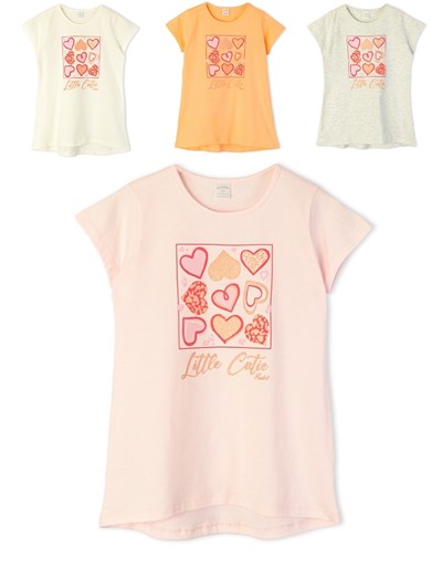 Remera de nena con estampa corazones con gliter. Ruabel