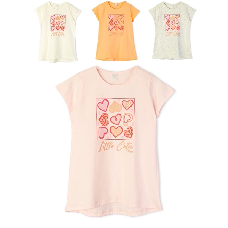 Remera de nena con estampa corazones con gliter. Ruabel