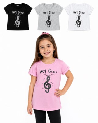 REMERA NENA MANGA CORTA ESTAMPA 'HEY GIRL'. RUABEL