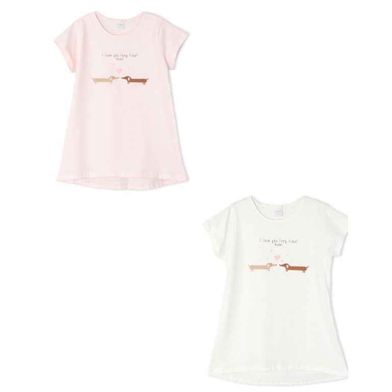 Remera manga corta de nena con estampa perritos salchichas. ruabel