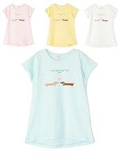 Remera manga corta de nena con estampa perritos salchichas. ruabel