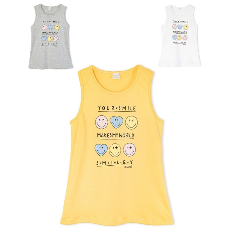 Musculosa para nena con estampa caritas. ruabel
