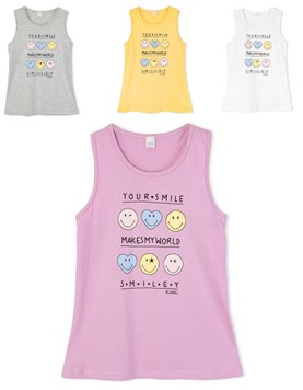 Musculosa para nena con estampa caritas. ruabel