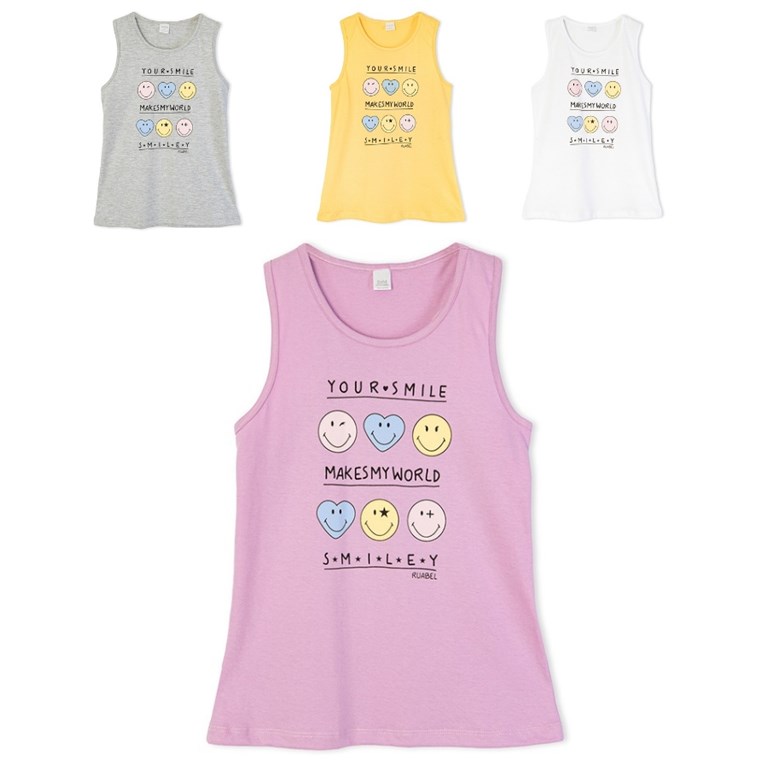 Musculosa para nena con estampa caritas. ruabel