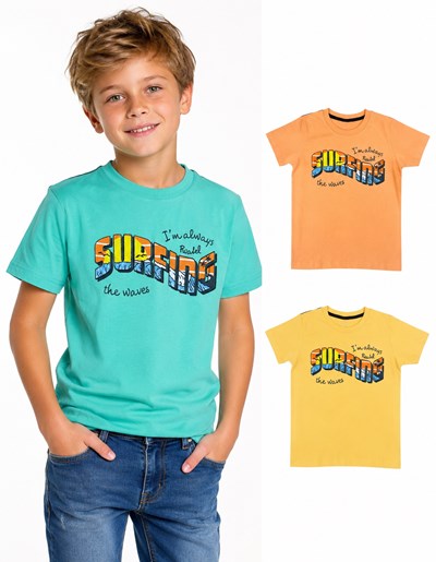 REMERA MANGA CORTA NENE CON ESTAMPA SURFING EN ALTURA. RUABEL